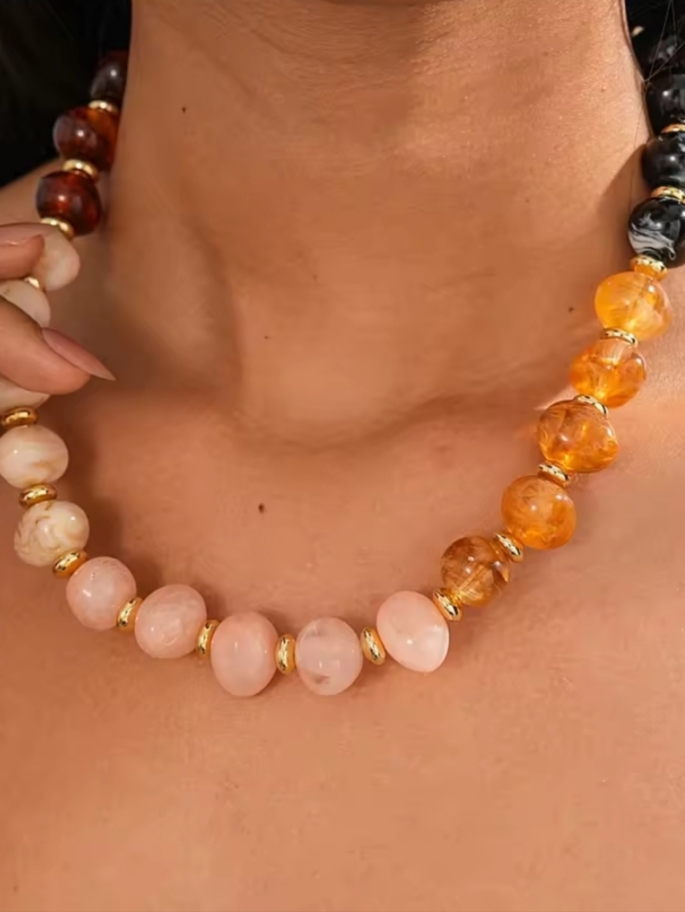 New! Earth Tone Beaded Necklace Bold Boho-Chic Statement - NWOT